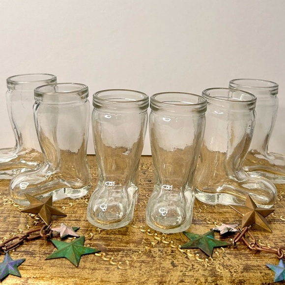 SET of 6 Cowboy Boots‎ 1.5oz Vintage Clear Shot Glasses - Picture 12 of 13